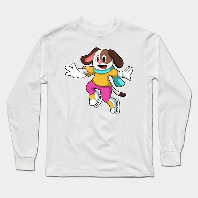 Dog at Ice skating with Ice skates Long Sleeve T-Shirt by Markus Schnabel